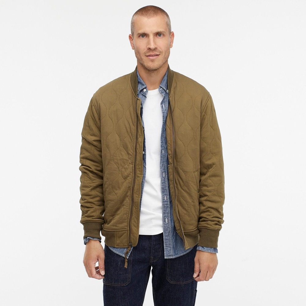 J Crew Men's Wallace & Barnes Quilted Knit Bomber Jacket